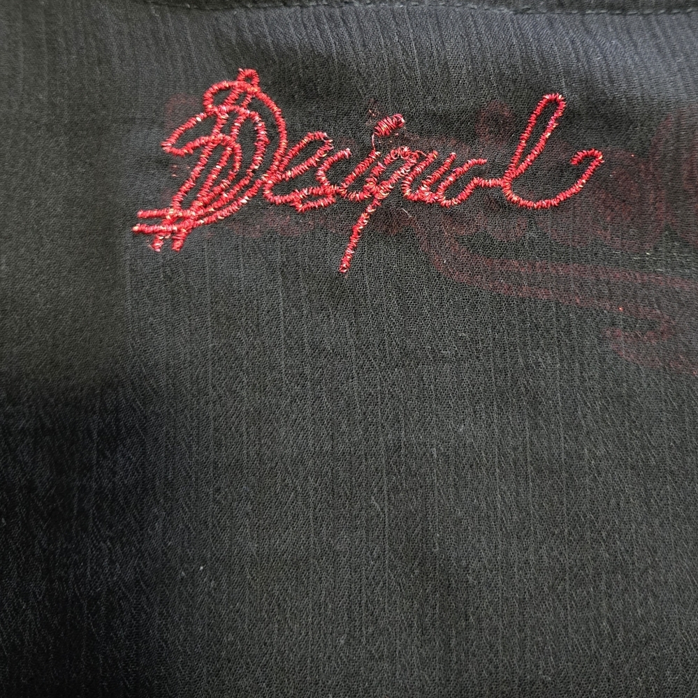 Desigual Black Sheer Blouse with Pink and Orange Floral Print - Picture 3 of 6